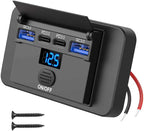 84W 4 Port 12V USB Outlet Surface Mount with Voltmeter, 36W PD and Dual 18W QC3.0 Car USB Port Lightweight Charger Socket Replacement Panel with Button Switch for Bus RV Truck Marine Golf Cart