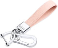 Genuine Leather Car Keychain,Universal Heavy Duty Metal Key Chain Accessories,Car Fob Key Keychain Holder with 360 Degree Rotatable Snap Swivel and Anti-Lost D-Ring for Men Women（Pink）