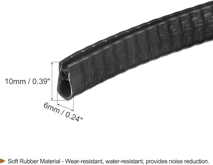 U Channel Edge Trim, 19.7ft Length Rubber Guard Seal Strip Edge Protector Fit for 1-2.5mm Edge, (15/64" W x 25/64" H) Black