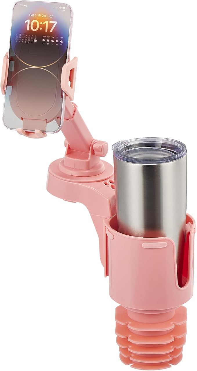 Cup Holder Phone Mount for Car, Car Cellphone Large Adapter Long Arm with 360 Degree Rotation, Compatible iPhone, Samsung & All Smartphones,Pink,1 Pack