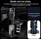 4-in-1 Car Cup Holder Expander with 360° Swivel Tray, Universal Adjustable Base for Large Mugs and Bottles, Integrated Smartphone Mount for Food and Snacks, Black