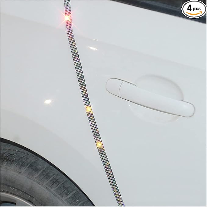 4PCS Bling Car Door Edge Guards Protector, Diamond Auto Side Door Anti-Collision Crash Strip Sticker, Crystals Vehicle Anti-Scratch Bumper Tape, Universal for SUV Truck Pickup (Multicolour)