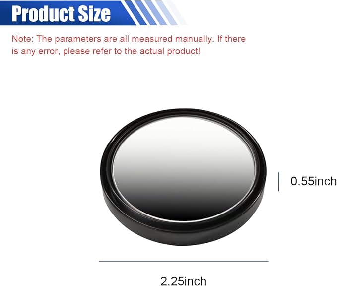 2PCS Blind Spot Mirrors, 2" Round HD Glass Convex Car Rear View Mirror, 360° Adjustable Wide Angle Side Mirror with Self Adhesive Back, Universal for Cars, SUVs, Trucks (Black)