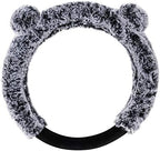 Bear Fur Plush Steering Wheel Cover - Cute Faux Wool Protector for Women Girls Fits Wheels 14.5-15 inch Gray - with Ears