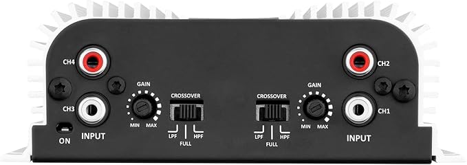 TS 400x4 400 watts RMS 4 Channels Full Range Car Audio Amplifier, 2 Bridged Channels, RCA Input Class D, Output Power, Multichannel Amplifier System, Small - TS400X4
