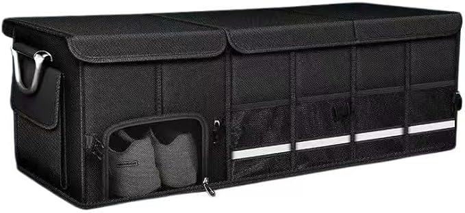 Trunk Organizer with Dedicated Shoe Compartment, Foldable Car Storage Organizer for SUV Sedan, Sturdy Automotive Organizer for Car Accessories Tools Sundries Black (XX-Large)