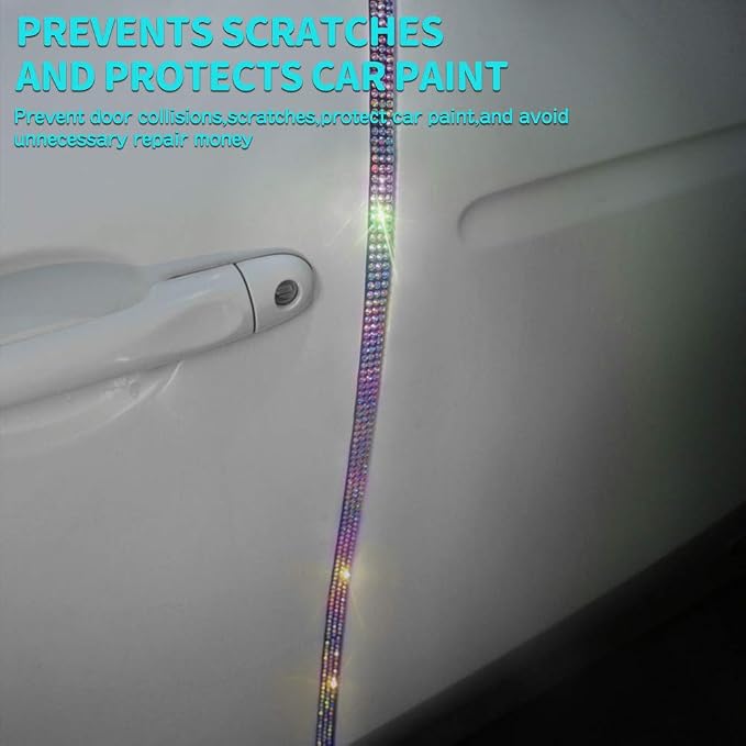 Door Edge Anti-Scratch Sticker Door Crash Bumper Crystal Bling Protection Tape Rubber Strip Sticker,Car Door Protector,Car Door Guard,Car Door Protection,90cm/35.4" Each One,4Pack/Set,Multicolor