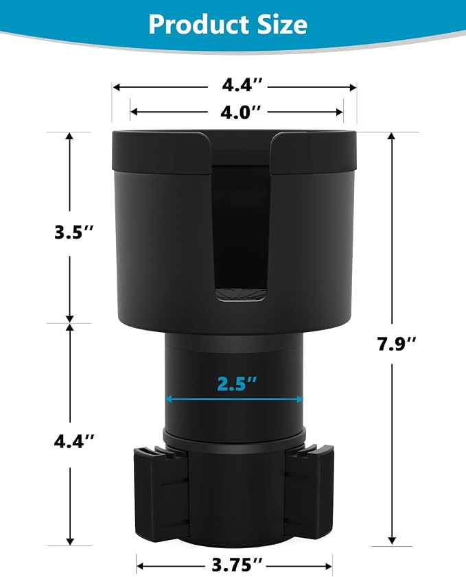 Car Cup Holder Expander, Long Base for 32-40oz Large Bottles | For Deeper cup holders on RAV4, Adjustable offset adapter, Holds 3.4-3.8 in bottles Mugs, Extender for Yeti Owala Hydro Flask