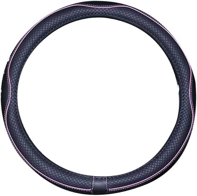 Small Size Steering Wheel Cover Anti-Slip,Safety,Soft,Breathable,Durable,Full Surround,Comfortable Grip Microfiber Leather (14-14.25 inch, Black Pink)