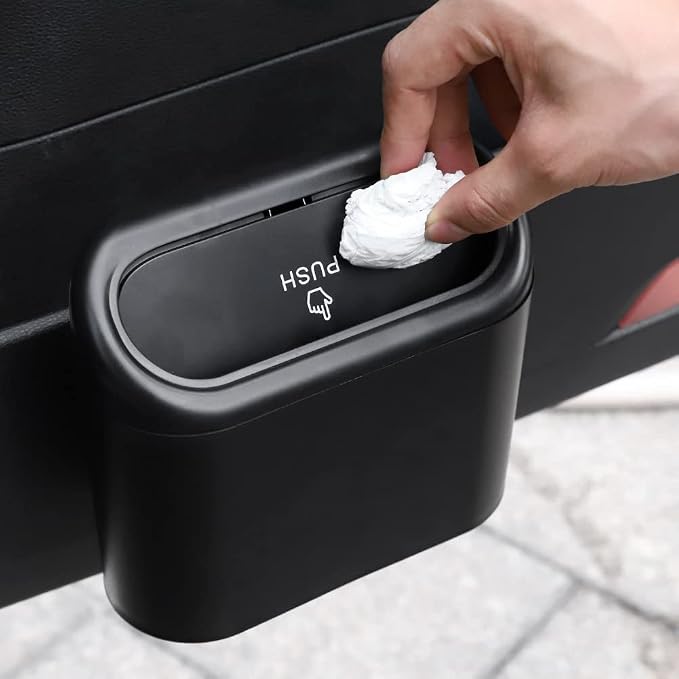 Car Trash Can with Lid, Mini Auto Dustbin Garbage Organizer Holder 2 Packs, Automotive Storage Container Bin with 60 Pcs Bags for Vehicle, Home, Office