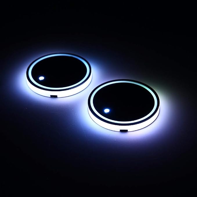 LED Cup Holder Lights, 2pcs LED Car Coasterss with 7 Colors Luminescent Light Cup Pad, USB Charging Cup Mat for Drink Coaster Accessories Interior Decoration Atmosphere Light.