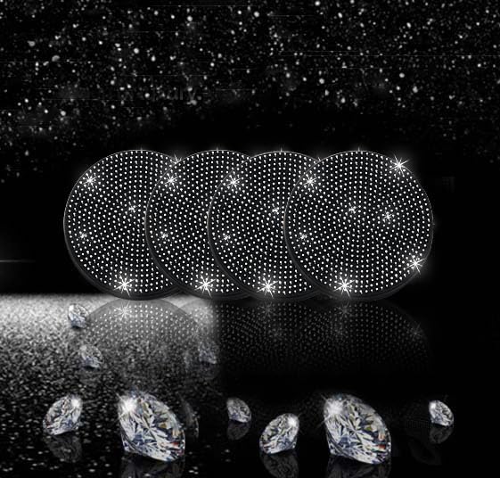 4pcs Bling Car Cup Holder Coaster, 2.75 inch Anti-Slip Shockproof Universal Fashion Car Coasters Insert Bling Crystal Rhinestone Automotive Interior Accessories for Women (4 pcs, Black)