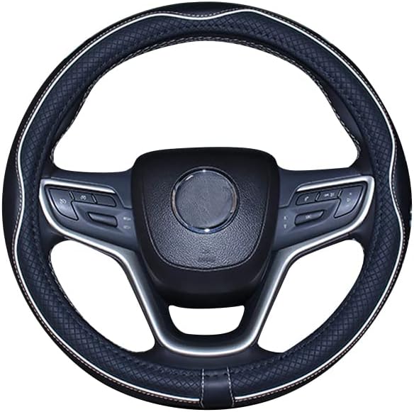 Large Size Steering Wheel Cover Anti-Slip,Safety,Soft,Breathable,Durable,Full Surround,Comfortable Grip Microfiber Leather (15.5-16 inch, Black White)