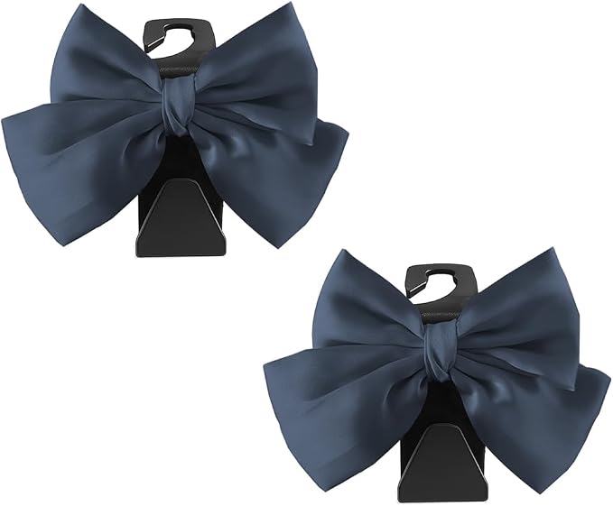 2PCS Car Seat Headrest Hook, Cute Bow Stylish Seat Back Purse Handbag Hanger Organizer, Multi-Purpose Auto Backseat Storage Hook Holder for Umbrella Coat Bag, Universal Fit (Dark Blue)