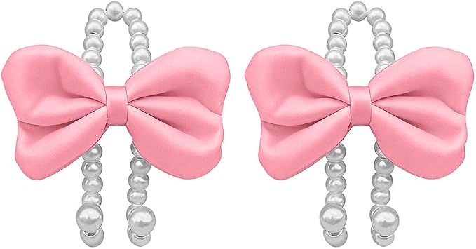 2PCS Bow Pearl Car Seat Headrest Hook, Cute Vehicle Seat Hangers Storage Organizer for Handbag Purse Coat, Auto Interior Headrest Decorative Hook, Universal for SUV RV Truck (Pink)
