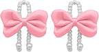2PCS Bow Pearl Car Seat Headrest Hook, Cute Vehicle Seat Hangers Storage Organizer for Handbag Purse Coat, Auto Interior Headrest Decorative Hook, Universal for SUV RV Truck (Pink)