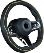 Flat Bottom Steering Wheel Cover Anti-Slip,Safety,Soft,Breathable,Durable,Full Surround,Comfortable Grip Microfiber Leather (D Shape, Black Yellow)
