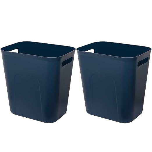 Plastic Small Trash Can Wastebasket, Garbage Container Basket for Bathrooms, Laundry Room, Kitchens, Offices, Kids Rooms, Dorms, 3.5 Gallon, Navy Blue, 2 Pack | Compact Sturdy Garbage Can for Bathroom, Laundry Room, Kitchen, Office, Kids Room, D...