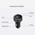 2 USB Car Charger,12V/24V Voltage Meter, Black | Cigarette Lighter USB Adapter with LED Voltage Meter, 12V/24V Car Charger compatible for iPhone, Samsung, iPad, GPS, Dash Cam