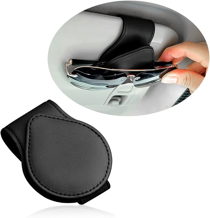 Magnetic Sunglass Holder for Car Visor,PU Leather Car Sunglass Holder Organizes Glasses Tickets Cards & Keeps Car Tidy,Universal Car Accessories Interior (Black)