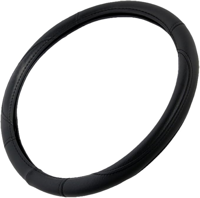Ergonomic Grip Steering Wheel Cover - Leather Performance Grip for Standard Size Wheels 14.5-15 inch Black