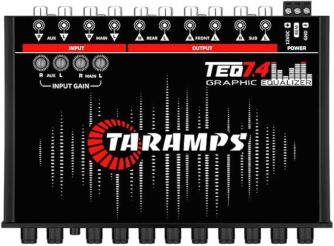 TEQ 7.4 Pro Car Audio Systems 7 Band Graphic Equalizer EQ Blue Lighting Advance Capability Input Channel Adjustment Main Volume Control Adjustable Subwoofer Volume with LPF