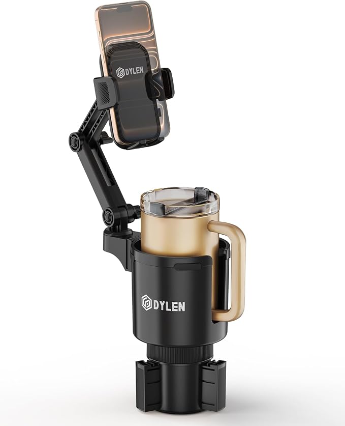 Cup Holder Phone Holder for Car, 2 in 1 Cup Holder Phone Mount with Adjustable Base, Long-Arm Supports 360° Rotation, Car Phone Holder Compatible with All Phones| Anti-Slip&No Shake Design