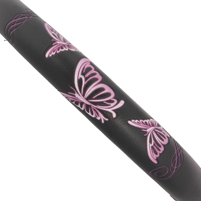 Design Comfort Grip Steering Wheel Cover for Car SUV Van and Truck, 15 inch Standard Size, Pink Butterflies