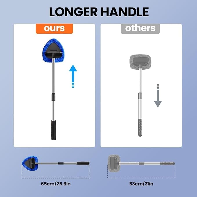 Car Windshield Cleaning Tool Set, Interior Exterior Auto Glass Cleaner Kit with Detachable Handle, 4 Reusable Microfiber Pads, Extendable Wiper Brush for Cars Trucks Home (Grey)