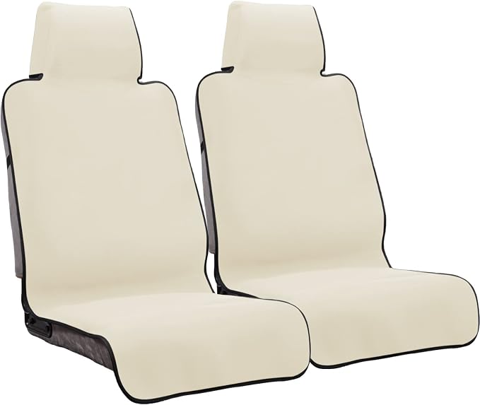 Premium Waterproof Seat Cover Towel Protector Neoprene Universal Fit, Upgraded 100% Washable & Removable Non-Slip Sweat Carseat Towel Covers, Perfect for Gym/Yoga/Workout（Beige,2PCS
