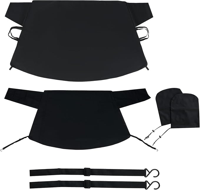 All Wrapped Car Windshield Snow Cover, 600D Oxford Front & Rear Ice Frost Protectors with Side Mirror Covers & Storage Bags, All Weather Windscreen Cover for Most SUVs, Vans & Trucks