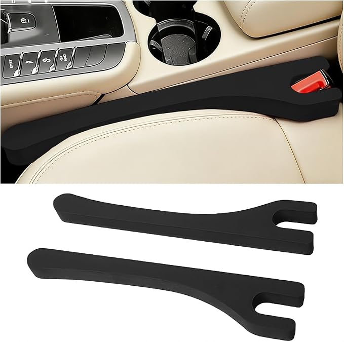 Car Seat Gap Filler, 2PCS Between Seat and Centre Console No Drop Vehicle Gap Plug, Automotive Interior Front Chair Blocker Stop Things from Dropping, Universal for SUV Caravan Truck (Black)