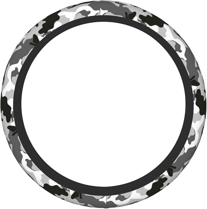 Black Grey White Camo Camouflage Steering Wheel Cover for Women Men Girls Car Accessories Decor Anti-Slip Neoprene Auto Steering Wheel Covers Protector Universal 15 Inch
