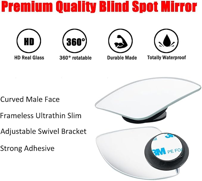 Blind Spot Mirror Fan Shaped, HD Glass Frameless Stick on Adjustabe Few Convex Wide Angle Rear View Blind Spot Car Mirror for Car Blind Spot, Pack of 4