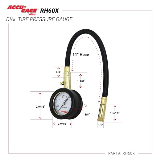 by Milton Dial Tire Pressure Gauge with Straight Air Chuck and 11 in. Braided Hose - ANSI Certified for Motorcycle/Car/Truck Tires (0-60 PSI)