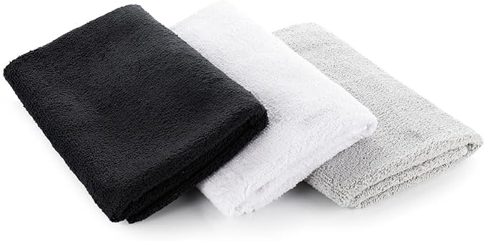 Sport & Workout Towel - Gym, Exercise, Fitness, Sport, Ultra Soft, Super Absorbent, Fast Drying Premium Microfiber, 320gsm, 16in x 27in, White + Ice Grey + Black - 3-Pack