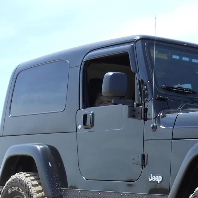 Side Window Wind Vent Deflectors fit for 1997-2006 Jeep Wrangler (TJ) 2-Door, 2pcs Out-Channel Tape-On Nice Rain Guards Set, Dark Smoke Nice Window Visor 92054