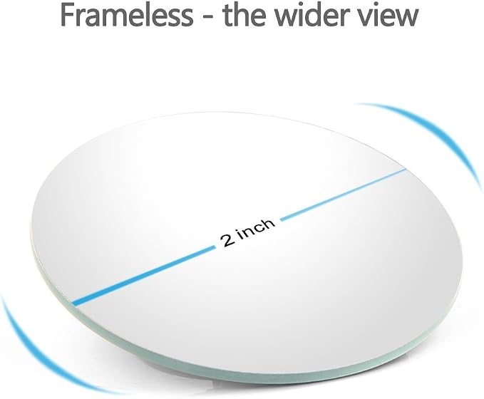 Frameless Wide Angle Mirror - Adjustable Round HD Glass Convex Rear View Mirror - 360 Rotate for Car, SUV & Trucks - Stick On Design - 2 Pack
