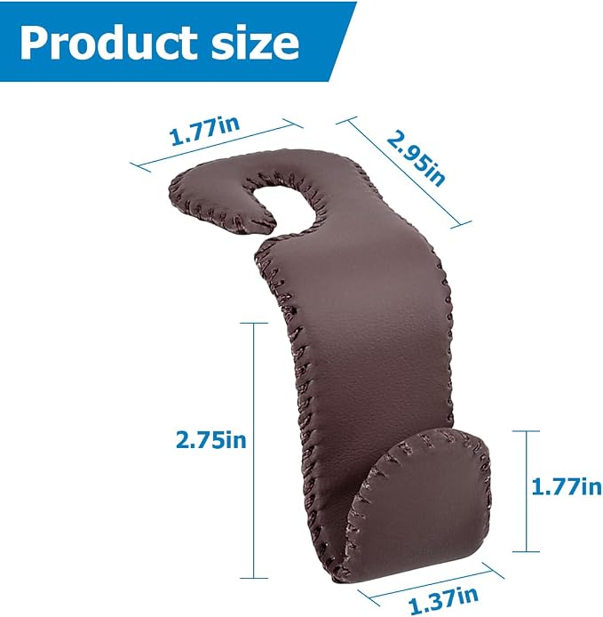Zpana Car Headrest Hooks, 2PCS Leather U-Shaped Vehicle Purse Storage Hanging Holder for Purses Bags Coats, Automotive Seat Back Storage Organizer Hanger Accessories, Universal Fit (Brown)
