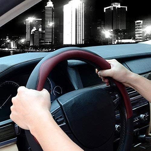 Microfiber Leather Steering Wheel Cover Large-Size for F150 F250 F350 Ram 4Runner Tacoma Tundra Range Rover Model S X with 15 1/2 inches-16 inches Outer Diameter (Wine Red)