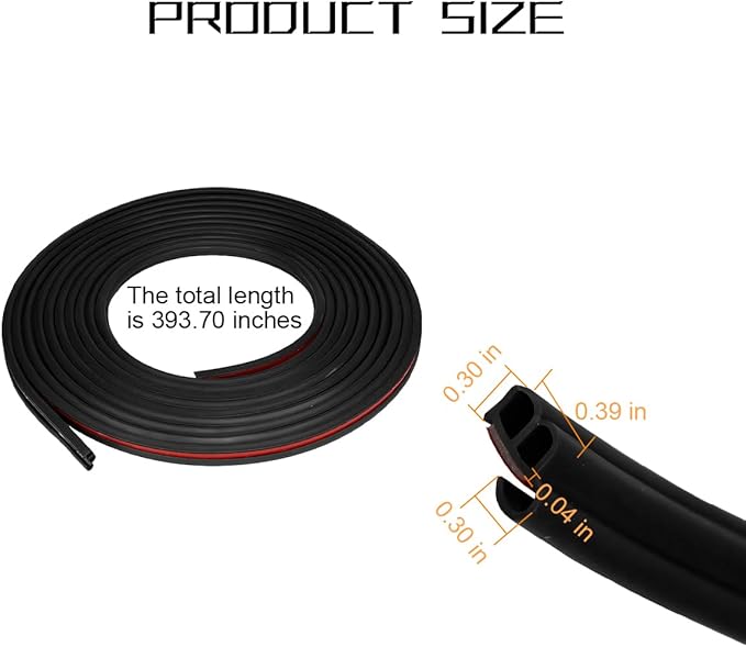 Car Door Rubber Seal Strip, 32.8Ft Self Adhesive Weather Stripping Automotive Edge Trim, Weatherstrip Soundproof Vehicle Tailgate Window Sealing Cover, Universal for SUV RV Truck (Black)