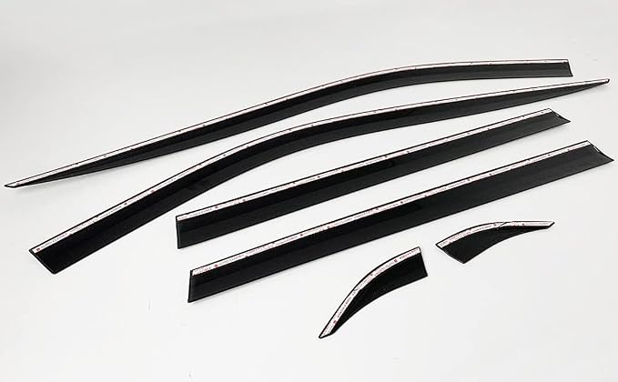 AUTOCLOVER Tape-On Rain Guards Window Visors 6 Pcs Set for Toyota Rav4 2019 2020 2021 2022 2023 2024 2025 / Window Deflectors, Out-Channel Vent Shades (Chrome Line Black)