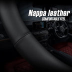 Nappa Premium Leather car Steering Wheel Cover, Non-Slip, Breathable, Universal 15 inches, Black.