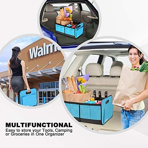 Car Trunk Organizer for SUV, 18.5Gal Large Capacity No-Sag Heavy Duty, Foldable Waterproof Anti-Slip Storage with 12 Pockets, Fit Sedan, Truck, Universal Car Accessories, Blue, 2 Compart,Large