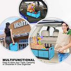 Car Trunk Organizer for SUV, 18.5Gal Large Capacity No-Sag Heavy Duty, Foldable Waterproof Anti-Slip Storage with 12 Pockets, Fit Sedan, Truck, Universal Car Accessories, Blue, 2 Compart,Large