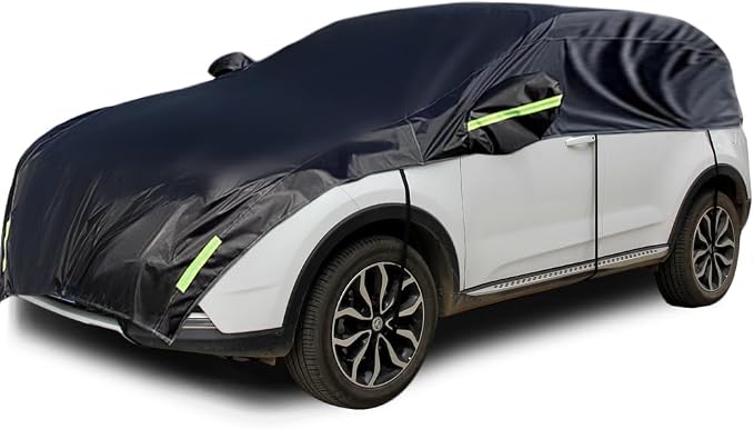 Half Car Cover All Weather Car Body Cover for All Season Sunshade Cover Snow Cover Waterproof 210D Polyester with Cotton (Fit SUV)