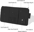 1 Pack Car Sun Visor Organizer, Sunglasses Holder for Car Sun Visor, Auto Interior Accessories Pocket Organizers Can Store for Sunglasses, Documents, Cards, Pen, Drivers License (Black)