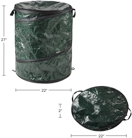 Collapsible Trash Can - Pop Up 44-Gallon Outdoor Portable Garbage Bag Holder with Zippered Lid - Recycle Bin for Camping or Parties by (Green)