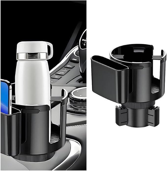 Car Cup Holder Expander, 2-in-1 Vehicle Water Bottles & Phone Holder with Adjustable Base, Versatile Automotive Interior Storage Accessories, Universal for SUV Truck Sedan