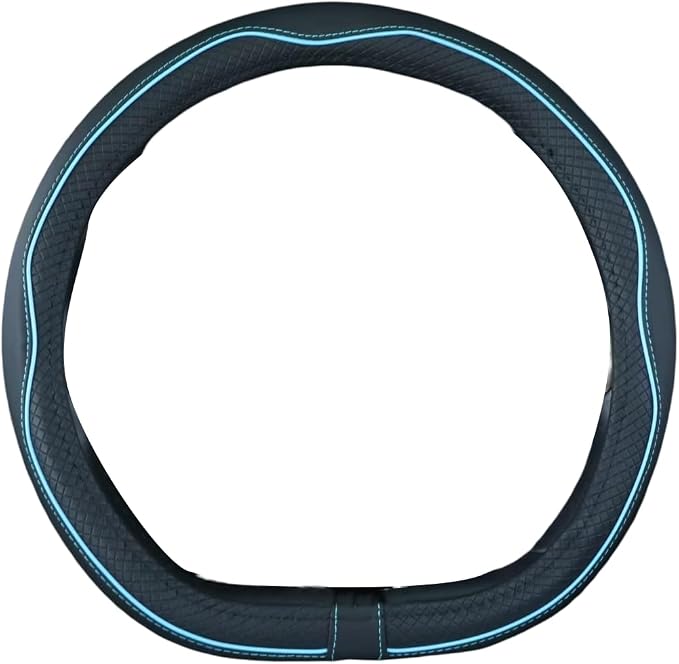 Flat Bottom Steering Wheel Cover Anti-Slip,Safety,Soft,Breathable,Durable,Full Surround,Comfortable Grip Microfiber Leather (D-Shape, Black Blue)